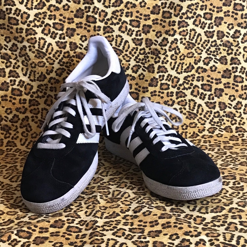 Adidas Gazelle Suede & Leather Trainers Bk/Wh 8.5